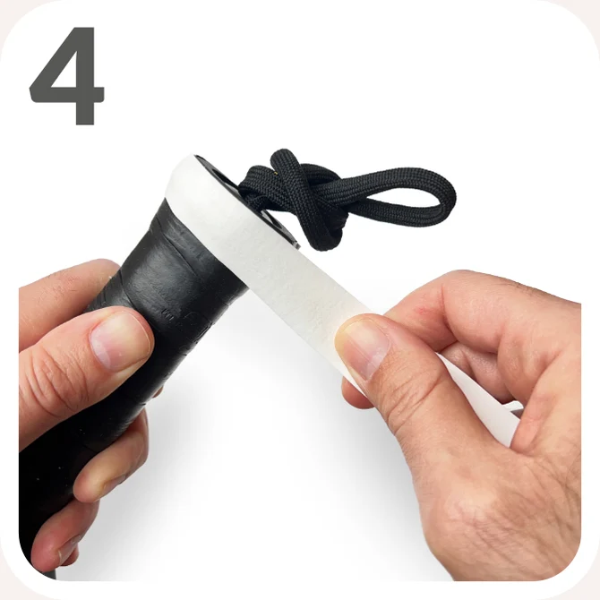 Step 4 — Start wrapping the overgrip from the bottom of the handle, making 3 turns over itself.