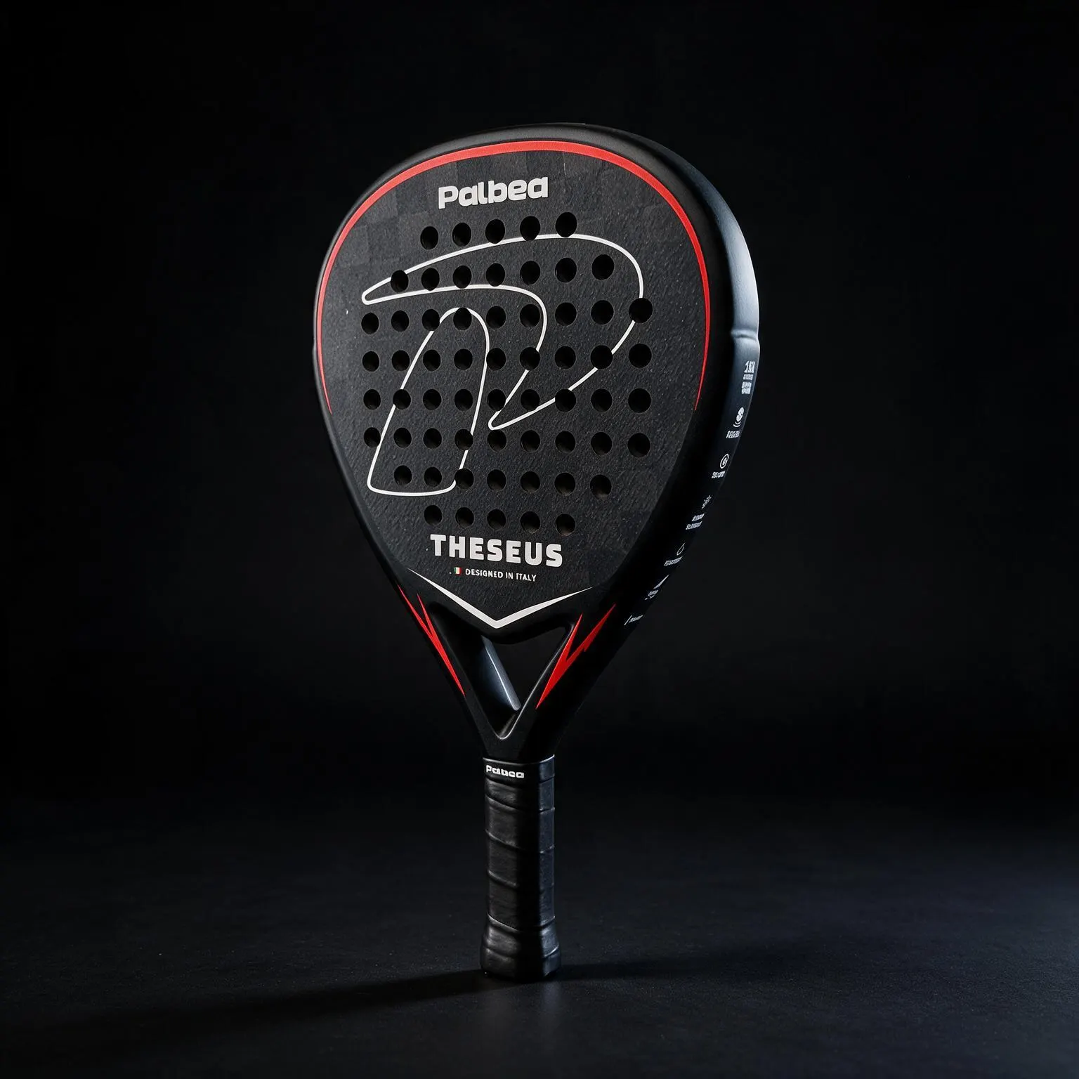 The THESEUS racket on a black background