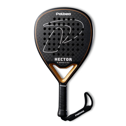 HECTOR racchetta da padel Palbea, vista frontale con strap