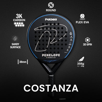 PENELOPE racchetta da padel Palbea, caratteristiche: carbonio 3K, EVA High Elasticity, forma round