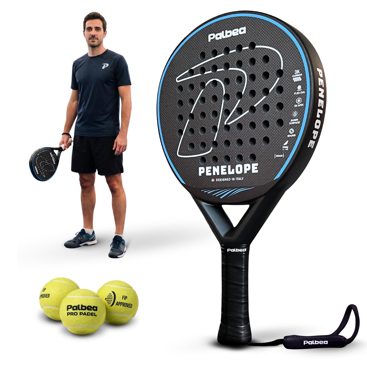 PENELOPE racchetta da padel Palbea, con giocatore per le proporzioni