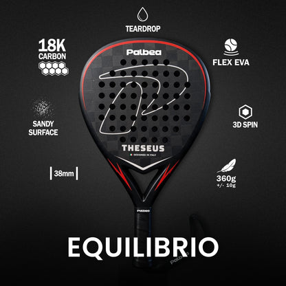 THESEUS racchetta da padel Palbea, caratteristiche: carbonio 18K, EVA High Elasticity, forma a goccia