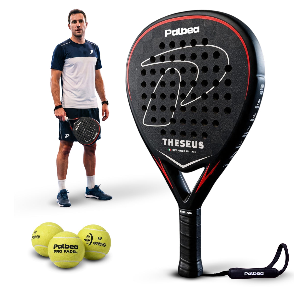 THESEUS racchetta da padel Palbea, con giocatore per le proporzioni